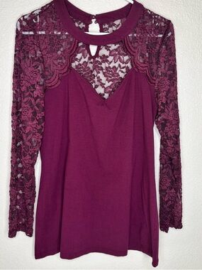 Torrid Foxy Choker Neck Lace Sleeve Women's  Top - Burgundy Sz 1/14-16